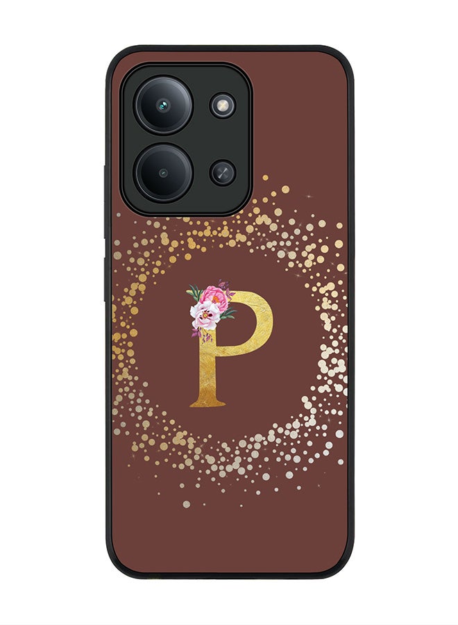 For Xiaomi Poco C85 4G Case,Slim fit Camera Protection, Shockproof Thin Phone cover  - Custom Monogram Floral - P  (Brown )